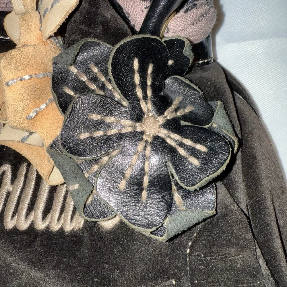 Vintage Juicy Couture Daydreamer Velour Brown Flower Appliqué Tote Bag Purse Bow